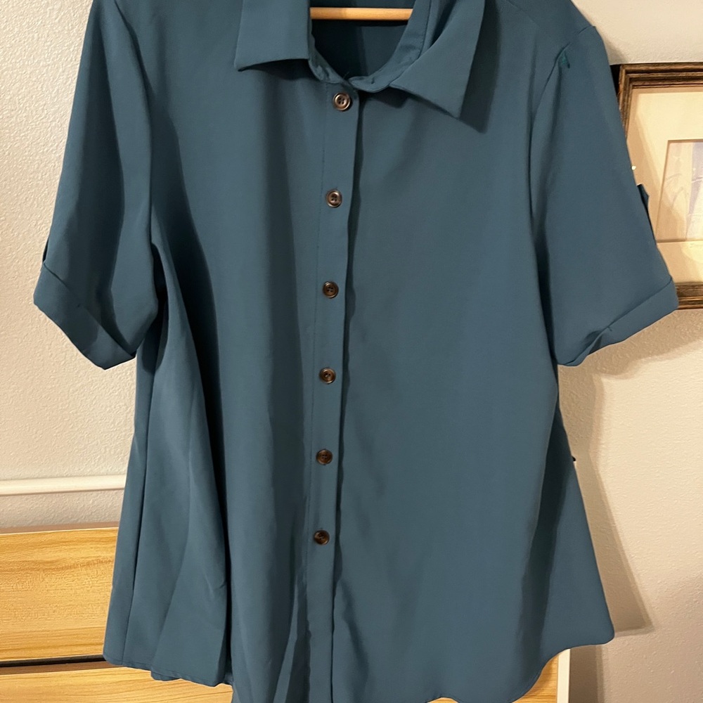BloomChic Teal Button-Up Blouse